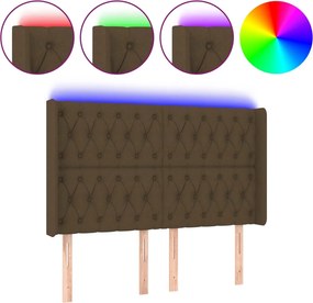 vidaXL Tăblie de pat cu LED, maro închis, 163x16x118/128 cm, textil