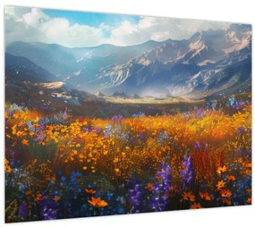 Tablou pe sticlă - Peisaj montan pictat II. (70x50 cm)