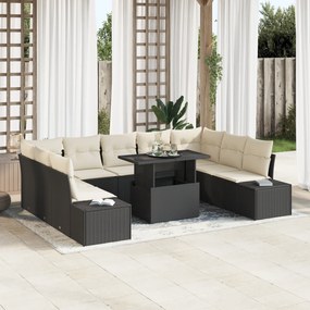 vidaXL Set de canapele pentru grădină cu pernă 10 pcs negru și crem
