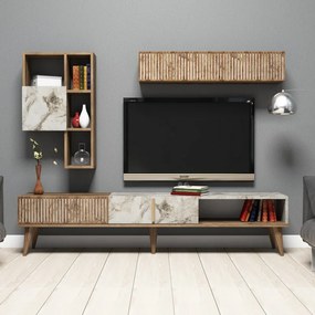 Mobilier Living Comoda si Rafturi Milan - Walnut, White Marble