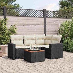 vidaXL Set mobilier de grădină cu perne, 5 piese, negru, poliratan