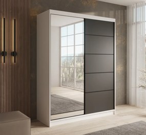 Dulap cu usi glisante, 150x58x200 cm, Cardi 150, ADRK Furniture (Culoare: Alb / Alb)