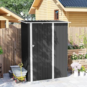 Outsunny Căsuță de Grădină 1.07m² din Oțel Zincat, Adăpost pentru Unelte cu Ușă Blocabilă, Acoperiș Înclinat, 142x86x189 cm, Gri Închis | Aosom Romania