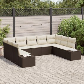 vidaXL Set de canapele pentru grădină cu pernă 9 pcs Maro Rattan poli
