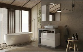 Set dulap baza pe pardoseala si lavoar LC Mobili Italia Hamburg 92 cm finisaj alb/gri beton