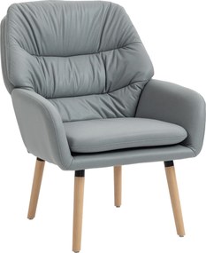 Scaun Decorativ Modern HOMCOM, Fotoliu Tapitat cu Leathaire cu Dublu Strat de Umplutură, Cadru de Oțel și Picioare de Lemn de Cauciuc pentru Sufragerie, Dormitor, Gri | Aosom Romania