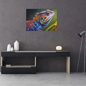 Tablou pe sticlă - Iguana colorată (70x50 cm)