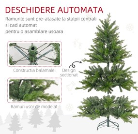 HOMCOM Brad de Crăciun Artificial cu 1309 Crengi, Pliabil cu Bază Metalică, Ø105x150 cm, Verde | Aosom Romania