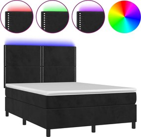 vidaXL Pat cu arcuri, saltea și LED, negru, 140x200 cm, catifea