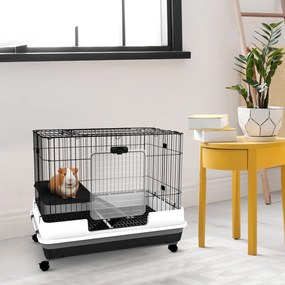 PawHut Cusca pentru Hamsteri Iepuri Cobai in Metal Negru cu 2 Usi | Aosom Romania