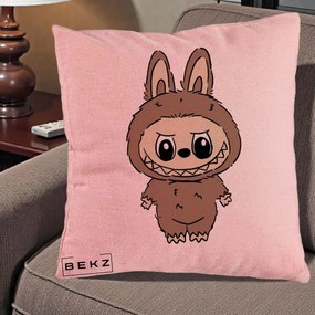 Perna Personalizata Labubu Maro Natural Solo, 40x40 cm, Roz, Husa Detasabila, Perna Inclusa, BEKZ®