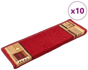 vidaXL Covorașe pentru scări autoadezive, 10 buc., roșu, 65x21x4 cm