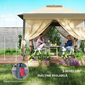 Outsunny Foișor Pliabil cu Plasă de Tânțari, Baldachin Dublu, Înălțime Reglabilă și Geantă de Transport, 330x330x288 cm, Bej | Aosom Romania