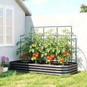 Outsunny Jardiniere Ridicate din Metal cu Grilaj, Pat de Grădină Înălțat cu Fund Deschis, Mănuși și Grilaj pentru Plante Cățărătoare, Legume și Flori, 220x110x150 cm, Gri Închis | Aosom Romania