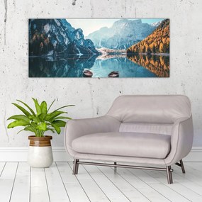 Tablou - Bărci pe Lacul Braies (120x50 cm)