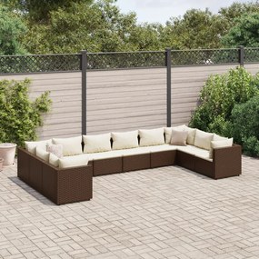 3308281 vidaXL Set mobilier de grădină cu perne, 10 piese, maro, poliratan