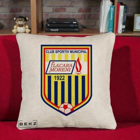 Perna Personalizata CSM Flacara Moreni 1922 Fotbal, 40x40 cm, Bej Canapea, Husa Detasabila, Perna Inclusa, BEKZ®