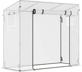 Outsunny Seră de Grădină cu Ușă Rulantă, 2 Ferestre și Margini Extinse, Seră pentru Plante din Oțel, 200x76x168 cm, Alb | Aosom Romania