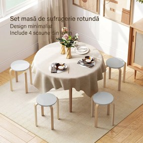 HOMCOM Set de Scaune Stivuibile pentru 4 Persoane, Scaune Moderne de Stivuire, Scaune Rotunde fără Spate, 40x40x45 cm, Lemn Natural | Aosom Romania