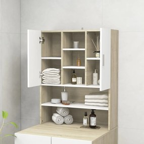 Dulap masina de spalat, alb si stejar sonoma, 70,5x25,5x90 cm alb si stejar sonoma
