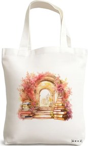 Sacosa de Panza pentru Cumparaturi, Geanta Tote, model Books 32 38 x 34.5 cm, Alba, BEKZ®