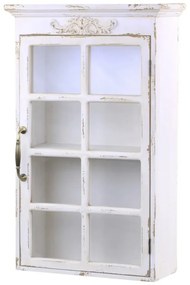 Dulap de perete shabby chic, alb antichizat, cu 2 polițe și ușă din sticlă