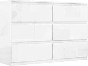 HOMCOM Comodă pentru Dormitor cu 6 Sertare Comodă pentru Salon Birou Stil Modern 112x34x75 cm Alb lucios | Aosom Romania