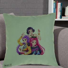 Perna Personalizata K-pop HUNTRX Trio Animat Fete Foto, 40x40 cm, Verde, Husa Detasabila, Perna Inclusa, BEKZ®