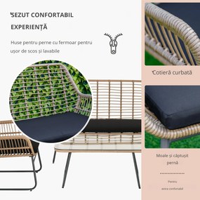 Outsunny Set Canapele pentru Veranda, 4 Piese, Ratan Natural, Design Sofisticat, Ideal pentru Relaxare si Petreceri in Aer Liber | Aosom Romania