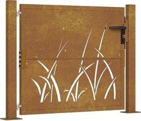vidaXL Poartă de grădină 100x75 cm, oțel corten, design cu iarbă