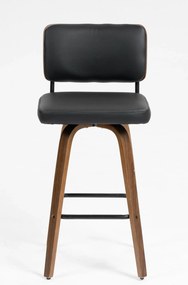 Scaun de bar, cu spatar, sezut rotativ, tapiterie PU, Negru