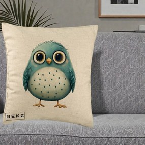 Perna Decorativa Pasare Teal cu Buline Teal, 40x40 cm, Bej, Husa Detasabila, Perna Inclusa, BEKZ®