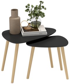 HOMCOM Set de 2 mese de cafea nestemate design scandinav picioare din lemn si blat din lemn, negru | Aosom Romania