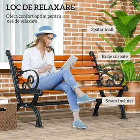 Outsunny Bancă de Exterior cu Cadru din Aluminiu, Scaun cu Două Locuri cu Cotieră Curbată, Șezut și Spătar din Lemn, 120x64x79 cm, Tec | Aosom Romania
