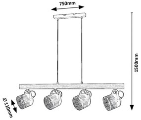 Lustră pe cablu ROTEM 4xE14/40W/230V Rabalux 3300