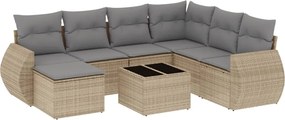 vidaXL Set canapele de grădină, 8 piese, cu perne, bej, poliratan