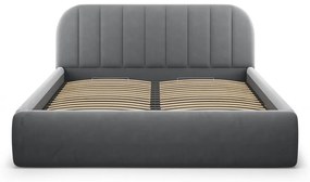 Pat matrimonial gri tapițat cu spațiu de depozitare cu somieră 160x200 cm Juno – Windsor &amp; Co Sofas