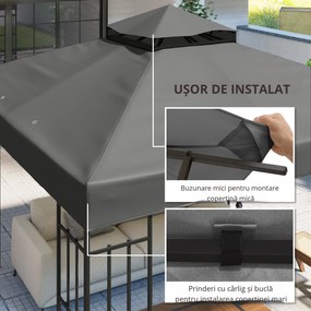 Outsunny Husă de schimb pentru pavilion 3 x 3 m, prelată de schimb pentru pavilion cu orificii de scurgere a apei, UPF30+, protecție solară, gri închis | Aosom Romania
