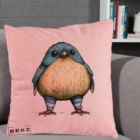 Perna Decorativa Pasare Albastra cu Sosete Albastre, 40x40 cm, Roz, Husa Detasabila, Perna Inclusa, BEKZ®