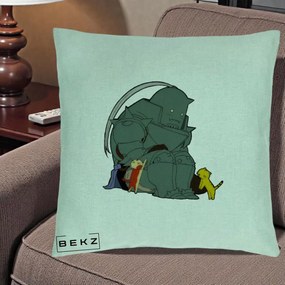 Perna Personalizata Fullmetal Alchemist Alphonse cu Pisici, 40x40 cm, Verde Menta, Husa Detasabila, Perna Inclusa, BEKZ®