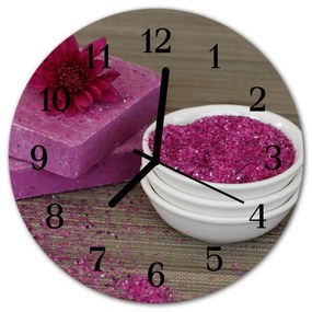Ceas de perete din sticla rotund Floare floare roz