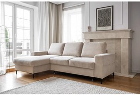 Colțar bej extensibil cu tapițerie din catifea reiată (cu colț pe partea stângă ) Lofty Lilly – Miuform