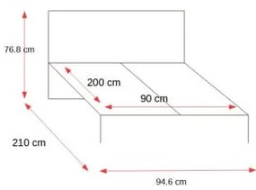 Pat Dormitor Libelle Negru, Dimensiune Saltea 90 X 200 Cm