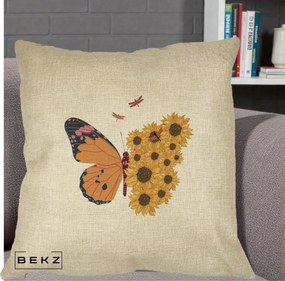 Perna Decorativa Fluture Floarea-Soarelui, 40x40 cm, Crem, Husa Detasabila, Perna Inclusa, BEKZ®