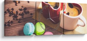 Tablou cu cafea și macarooni (cu ceas) (90x30 cm)