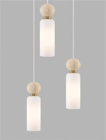 Lustra cu 3 pendule, Metal, Auriu, Travertin, Sticla, FILOMENA