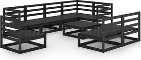 vidaXL Set mobilier de grădină, 9 piese, negru, lemn masiv de pin
