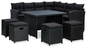 vidaXL Set mobilier de grădină cu perne, 6 piese, negru, poliratan