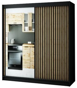 Dulap de haine 200 cm Ladonna 2 (negru mat) (cu oglindă). 1045690