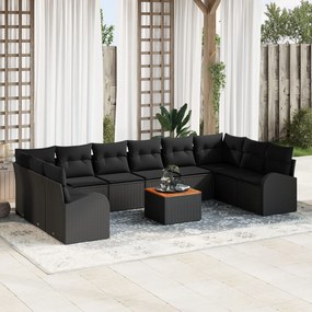 vidaXL Set de canapele pentru grădină 11 pcs Negru Rattan poli